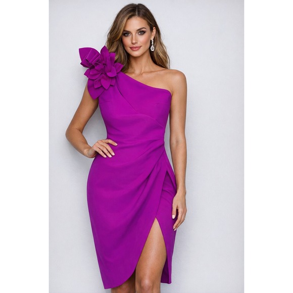 Chiara Boni La Petite Robe Womens Dress Size 42 Fuchsia One Shoulder Floral